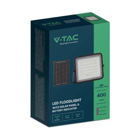 Naświetlacz LED solarny V-TAC 6W pilot auto timer IP65 czarny VT-40W 4000K 400lm