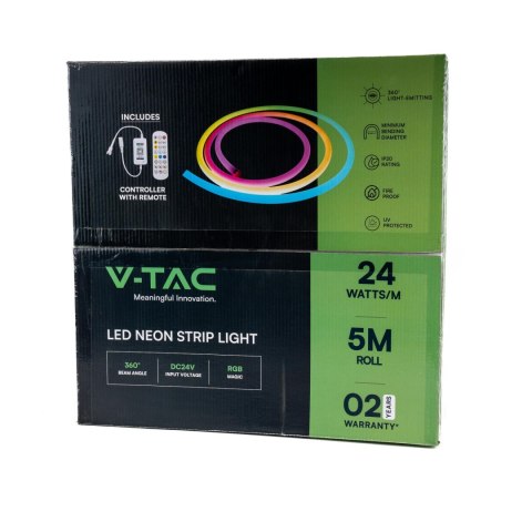Neon flex LED V-TAC 24V 5mb 12W/m magic color pilot sterownik VT-561 RGB