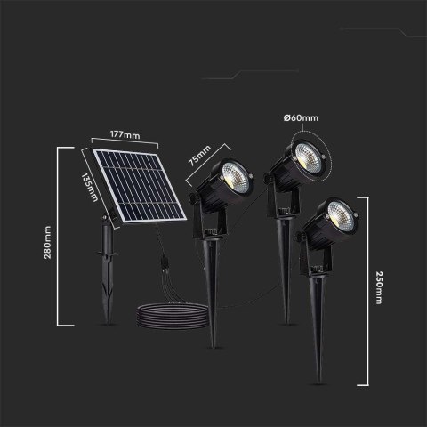 Oprawa gruntowa ogrodowa wbijana LED V-TAC solarna zestaw 3x1.2W IP65 VT-11032 3000K 50lm 3 lata gwarancji