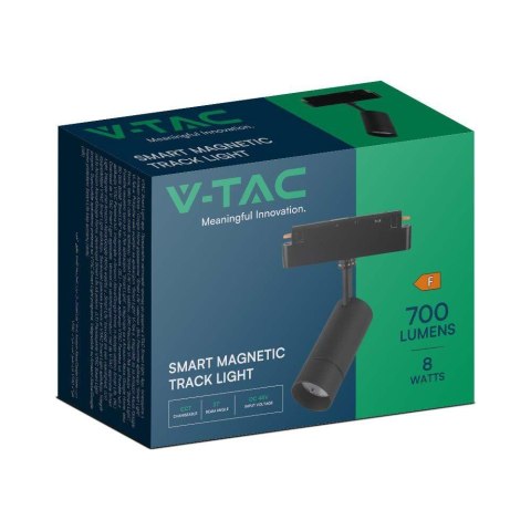 Oprawa projektor szynoprzewód smart 48V V-TAC 8W LED CCT 27st smart WI-FI tracklight czarna VT-908D 2700K-6400K 700lm 3 lata gwa
