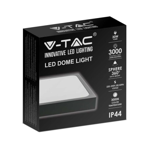 Oprawa sufitowa plafoniera V-TAC 30W LED kwadrat IP44 42x42cm czarny VT-8630B-SQ 6500K 3000lm