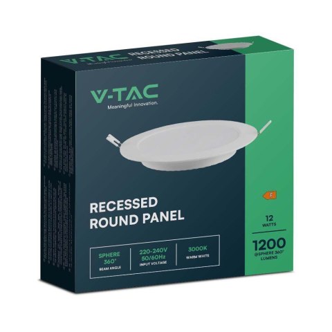Panel LED V-TAC wpuszczany premium downlight 12W okrągły fi170 VT-61012 3000K 1200lm