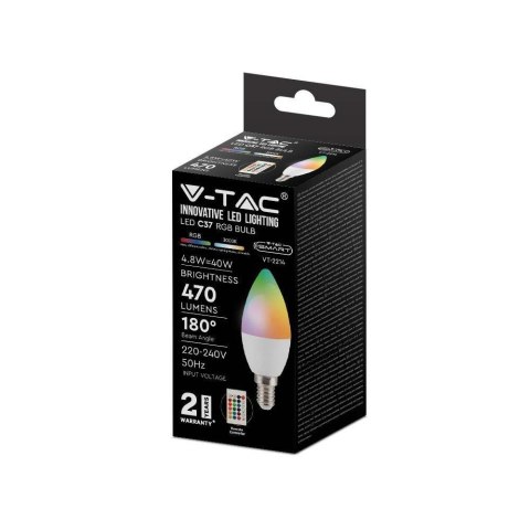 Żarówka LED V-TAC 4,8W E14 świeca pilot VT-2214-N-1 RGB+4000K 320lm