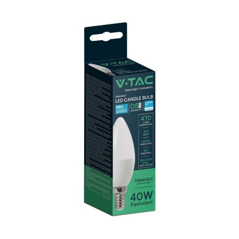 Żarówka LED V-TAC SAMSUNG CHIP 5,5W E14 świeca ściemnialna VT-293D 3000K 470lm 5 lat gwarancji