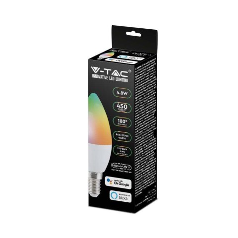 Żarówka LED smart WI-FI V-TAC 4.8W E14 świeca tuya Alexa Google Home VT-5114-N RGB+2700K-6400K 450lm