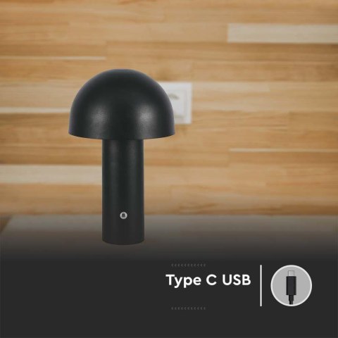 Lampka stołowa nocna V-TAC 1W LED 25cm ładowanie USB ściemnianie czarna VT-1047 3000K-6000K 200lm