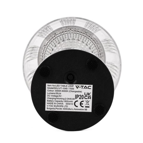 Lampka stołowa nocna V-TAC 1W LED 26cm ładowanie USB ściemnianie chrom VT-1048 3000K-6000K 55lm