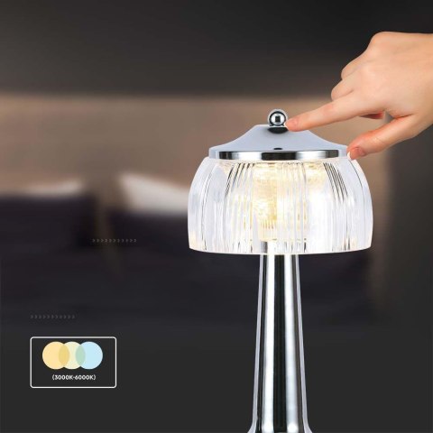 Lampka stołowa nocna V-TAC 1W LED 26cm ładowanie USB ściemnianie chrom VT-1048 3000K-6000K 55lm