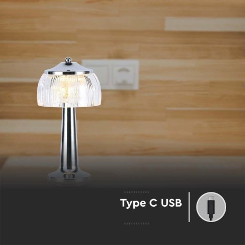 Lampka stołowa nocna V-TAC 1W LED 26cm ładowanie USB ściemnianie chrom VT-1048 3000K-6000K 55lm