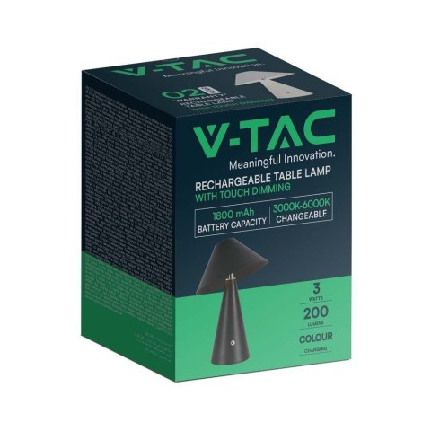 Lampka stołowa nocna V-TAC 3W LED 24cm ładowanie USB ściemnianie czarna VT-1051 3000K-6000K 200lm