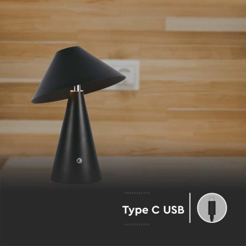 Lampka stołowa nocna V-TAC 3W LED 24cm ładowanie USB ściemnianie czarna VT-1051 3000K-6000K 200lm