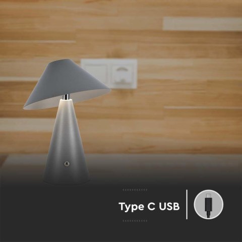 Lampka stołowa nocna V-TAC 3W LED 24cm ładowanie USB ściemnianie szara VT-1051 3000K-6000K 200lm