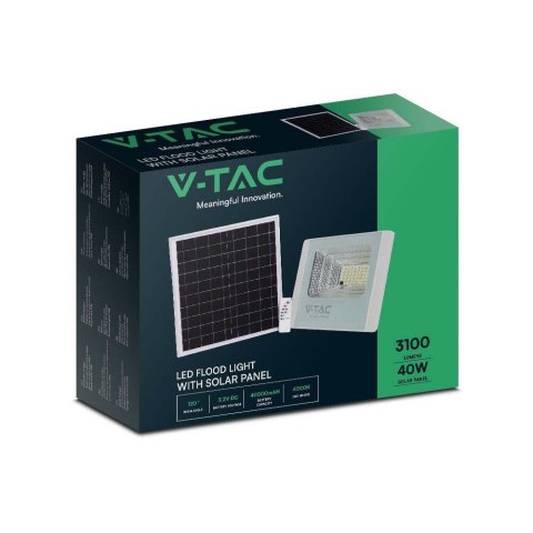 Naświetlacz LED solarny V-TAC 40W biały IP65 pilot timer VT-200W 6400K 3100lm