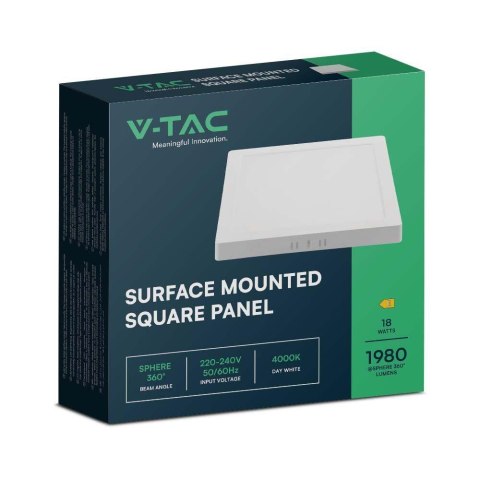 Panel LED V-TAC natynkowy premium downlight 18W kwadrat 220x220 VT-61018 4000K 1980lm