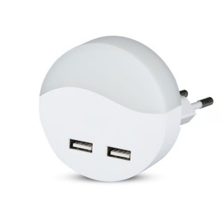 Lampka nocna do gniazdka LED z USB V-TAC SAMSUNG CHIP okrągła VT-84-RD 3000K 10lm