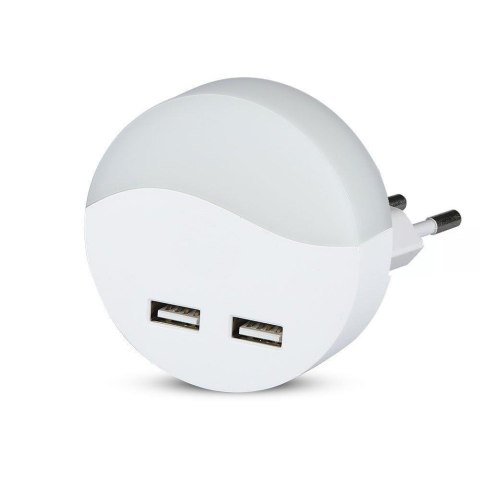 Lampka nocna do gniazdka LED z USB V-TAC SAMSUNG CHIP okrągła VT-84-RD 3000K 10lm