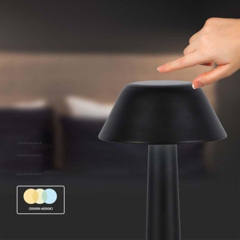 Lampka stołowa nocna V-TAC 2W LED 23cm ładowanie USB CCT ściemnianie czarna VT-7566 3000K-6000K 40lm