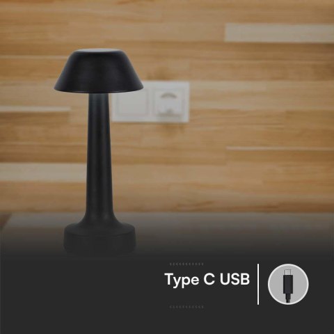 Lampka stołowa nocna V-TAC 2W LED 23cm ładowanie USB CCT ściemnianie czarna VT-7566 3000K-6000K 40lm