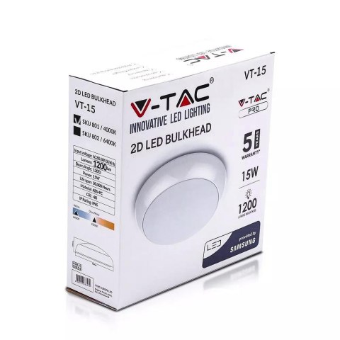 Oprawa sufitowa plafoniera LED V-TAC SAMSUNG CHIP 15W IP65 okrągły VT-15 6400K 1200lm 5 lat gwarancji