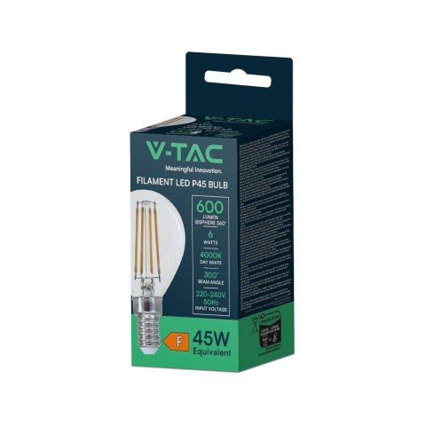 Żarówka LED V-TAC 6W filament E14 kulka P45 VT-2466 6500K 600lm