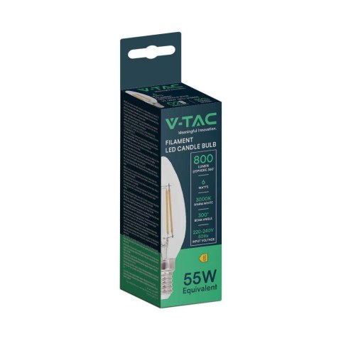 Żarówka LED V-TAC 6W filament E14 świeca VT-2327 3000K 800lm