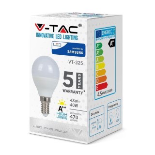 Żarówka LED V-TAC SAMSUNG CHIP 4.5W E14 kulka P45 VT-225 4000K 470lm 5 lat gwarancji