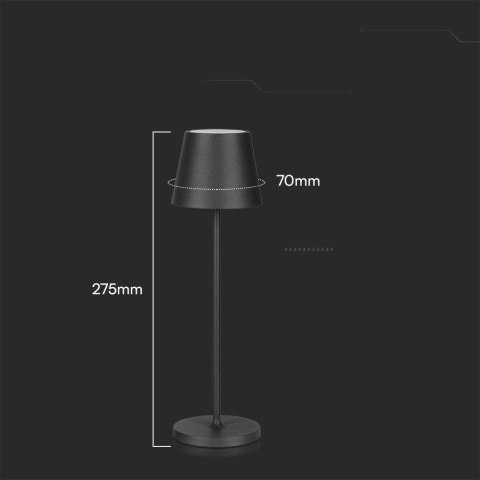 Lampka stołowa nocna V-TAC 1,5W LED 27,5cm ładowanie ściemnianie IP54 czarna VT-7997 3000K 150lm