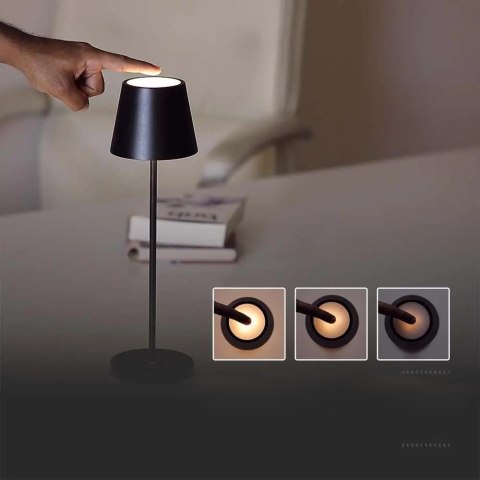 Lampka stołowa nocna V-TAC 1,5W LED 27,5cm ładowanie ściemnianie IP54 czarna VT-7997 3000K 150lm