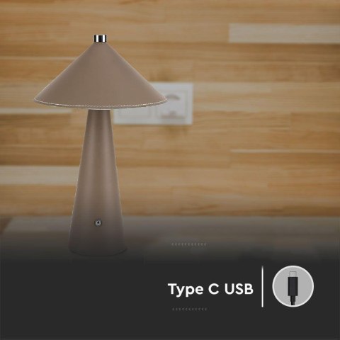 Lampka stołowa nocna V-TAC 3W LED 33cm CCT ładowanie USB-C ściemnianie brązowa skóra VT-10117 3000K-6000K 240lm