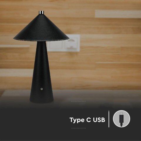 Lampka stołowa nocna V-TAC 3W LED 33cm CCT ładowanie USB-C ściemnianie czarna skóra VT-10117 3000K-6000K 240lm