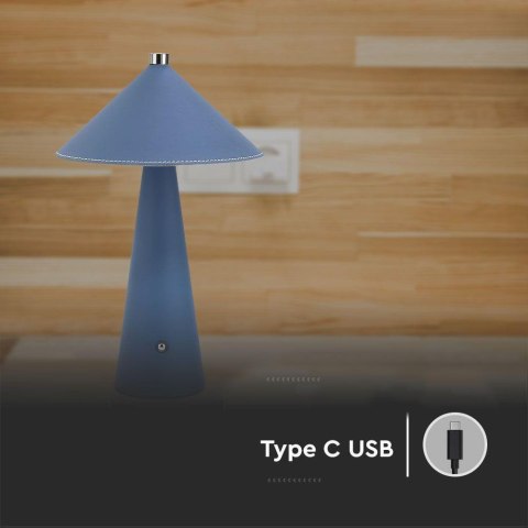 Lampka stołowa nocna V-TAC 3W LED 33cm CCT ładowanie USB-C ściemnianie niebieska skóra VT-10117 3000K-6000K 240lm