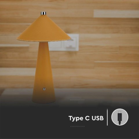 Lampka stołowa nocna V-TAC 3W LED 33cm CCT ładowanie USB-C ściemnianie żółta skóra VT-10117-Y 3000K-6000K 240lm