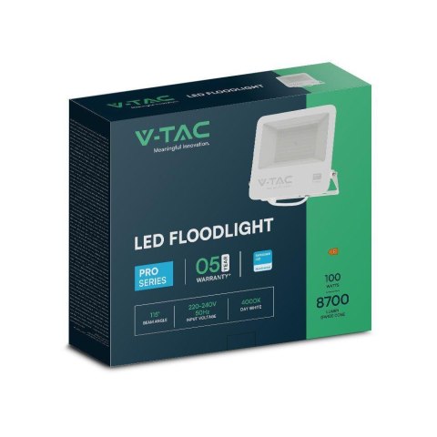Naświetlacz LED V-TAC 100W 100Lm/W przewód 1mb SAMSUNG CHIP biały VT-44104 6500K 8700lm 5 lat gwarancji