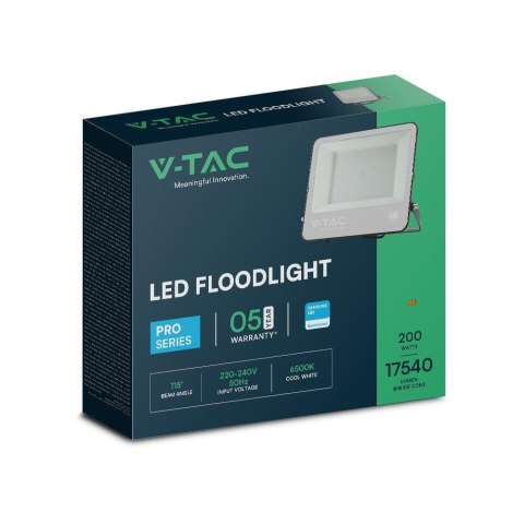Naświetlacz LED V-TAC 200W 100Lm/W przewód 1mb SAMSUNG CHIP czarny VT-44204 6500K 17540lm 5 lat gwarancji
