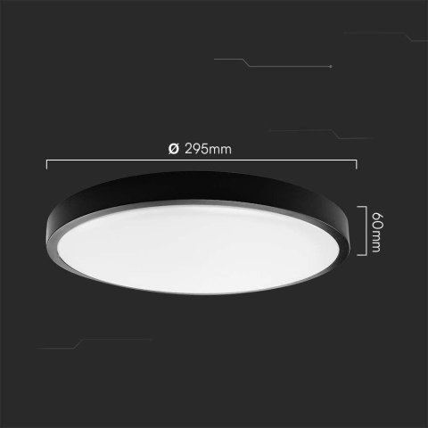 Oprawa sufitowa plafoniera V-TAC 24W LED okrągły 30cm natynkowy IP44 czarny VT-8624B 3000K 2500lm