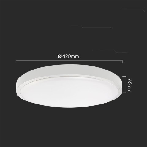 Oprawa sufitowa plafoniera V-TAC 36W LED SAMSUNG CHIP okrągły 42cm natynkowy pilot czujnik ruchu IP44 biały VT-8630S 4000K 3820l