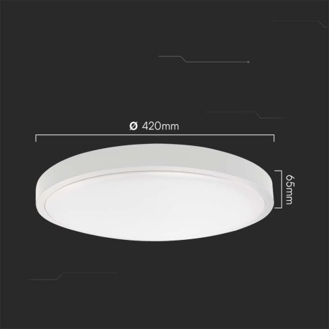 Oprawa sufitowa plafoniera V-TAC 36W LED okrągły 42cm natynkowy pilot czujnik ruchu IP44 biały VT-8630S 4000K 3820lm