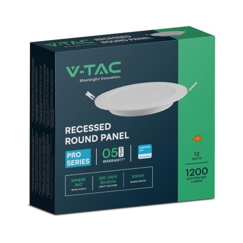 Panel wpuszczany downlight V-TAC 12W LED SAMSUNG CHIP okrągły 170x28mm VT-61012RD-S 3000K 1200lm 5 lat gwarancji