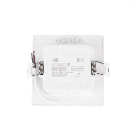 Panel wpuszczany downlight V-TAC 3W LED SAMSUNG CHIP kwadrat 90x90mm VT-61003SQ-S 4000K 330lm 5 lat gwarancji