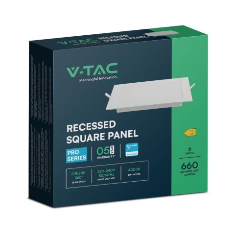Panel wpuszczany downlight V-TAC 6W LED SAMSUNG CHIP kwadrat 120x120mm VT-61006SQ-S 4000K 660lm 5 lat gwarancji