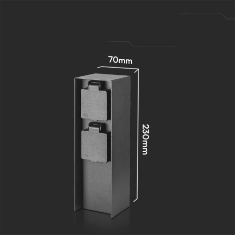 Słupek ogrodowy V-TAC 2 gniazda 2x16A 23cm 3600W IP44 grafit VT-1196 3 lata gwarancji