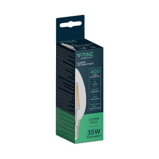 Żarówka LED filament V-TAC 4W świeca C37 E14 3xKlik ściemnialna VT-2804 3000K 400lm