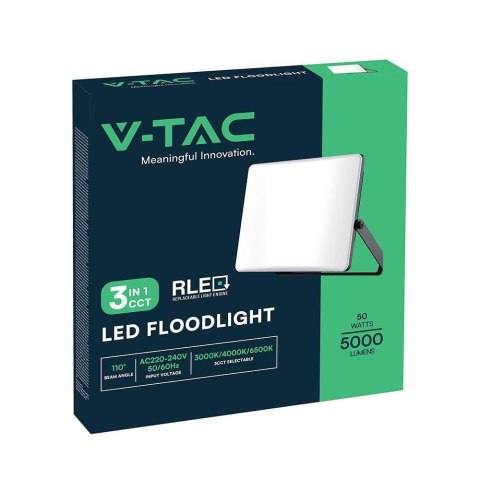 Naświetlacz LED V-TAC 50W LED 3w1 CCT 100Lm/W mleczny klosz VT-44056CCT 3000-4000K-6500K 5000lm
