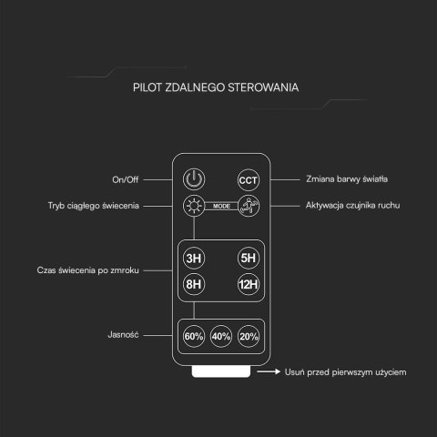 Naświetlacz LED solarny V-TAC 10W pilot auto timer czujnik ruchu IP65 CCT VT-411CCT 4000K+6000K 1500lm