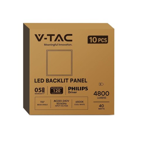 Panel LED V-TAC 40W 60x60 backlight 33mm 120Lm/W zasilacz Philips VT-61040 4000K 4800lm 5 lat gwarancji