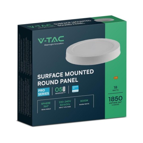 Panel natynkowy downlight V-TAC 18W LED SAMSUNG CHIP okrągły 215x30mm VT-60018RD-S 6500K 1980lm 5 lat gwarancji