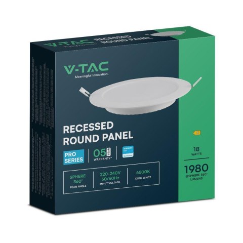 Panel wpuszczany downlight V-TAC 18W LED SAMSUNG CHIP okrągły 220x28mm VT-61018RD-S 6500K 1980lm 5 lat gwarancji