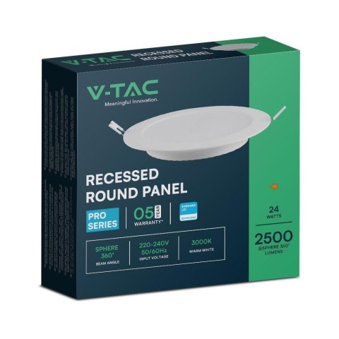 Panel wpuszczany downlight V-TAC 24W LED SAMSUNG CHIP okrągły 294x29mm VT-61024RD-S 6500K 2640lm 5 lat gwarancji