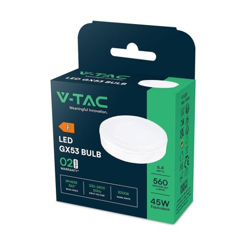 Żarówka LED V-TAC 6.4W GX53 VT-207-N 3000K 560lm